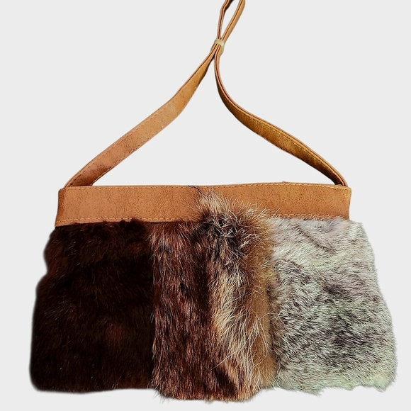 Elegant Brown and Grey Fur Women's Bag - Picture 1 of 7